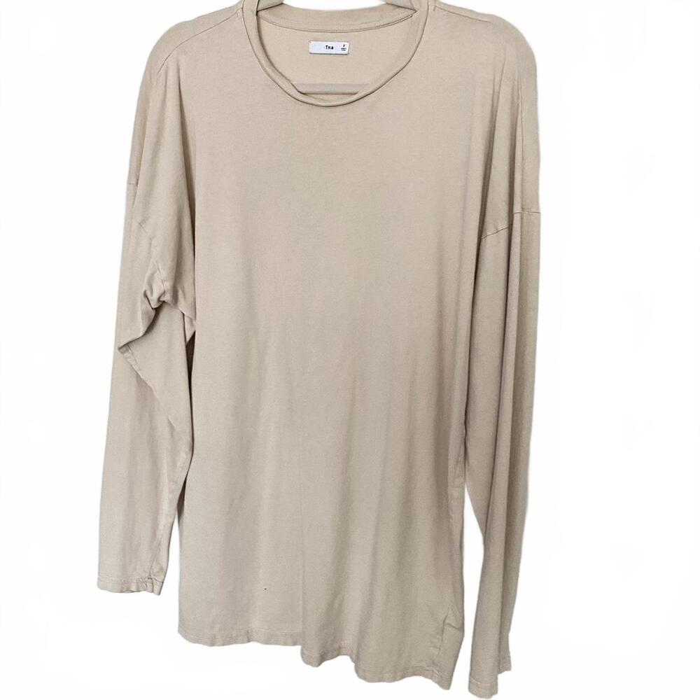 Tna Aritzia Beige Relaxed Long Sleeve T-Shirt Dress